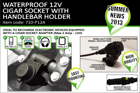 12V cigar socket for motorcycle with handlebar holder