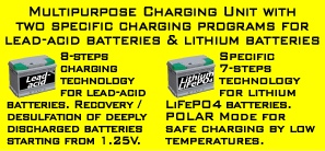 Multipurpose Charging Unit with two specific charging programs for lead-acid batteries & lithium batteries